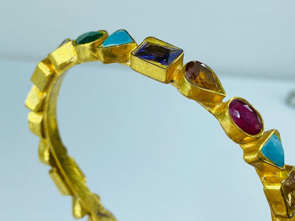 Bezel Set Multi Shape Multicolor color gemstone bangle