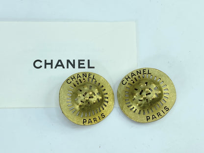 Vintage Chanel Gold Gilded Metal Hammered Cutout Earrings, 1994 GS672