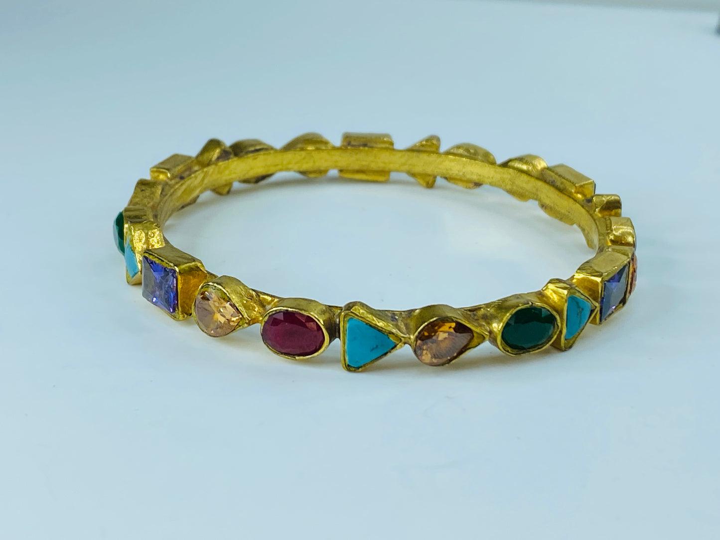 Bezel Set Multi Shape Multicolor color gemstone bangle