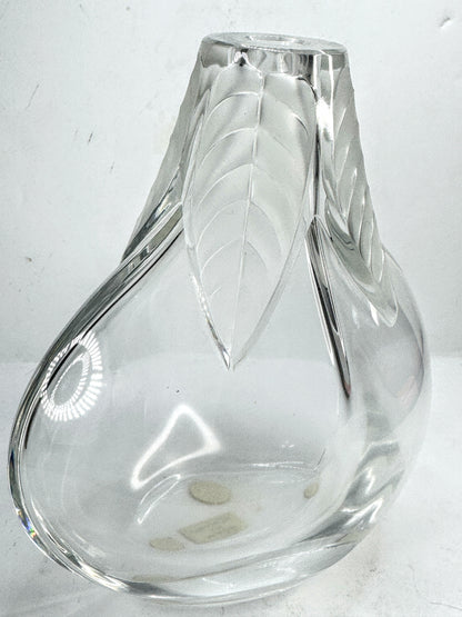 Art GlassVintage Lalique France Frosted Crystal Osumi Leaf Vase mint A984