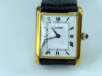 Cartier 18k Gold Plated Mid Size Tank Manual Watch Runs original Leather GS164