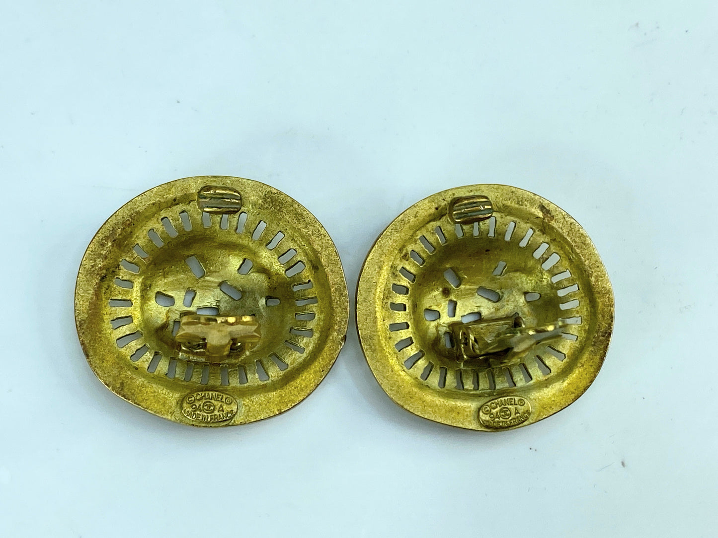 Vintage Chanel Gold Gilded Metal Hammered Cutout Earrings, 1994 GS672