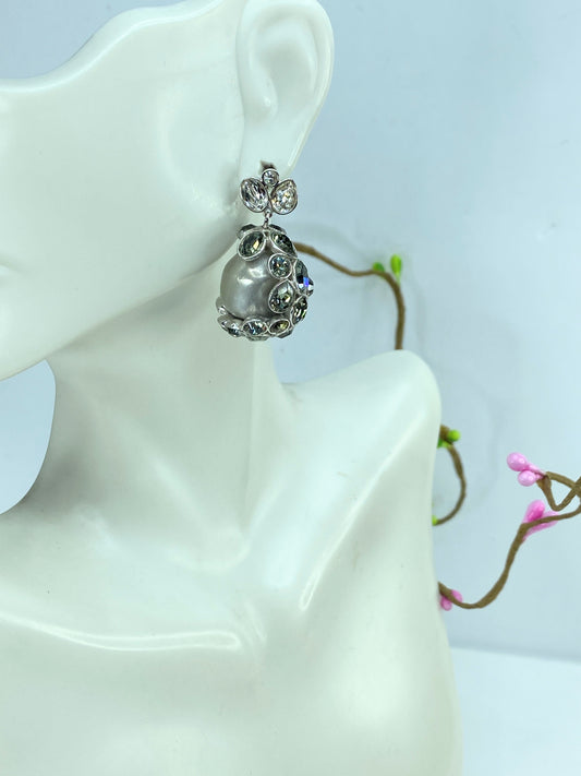 Swarovski Pearl Green Rhinestones earrings Grey Pearl GS673