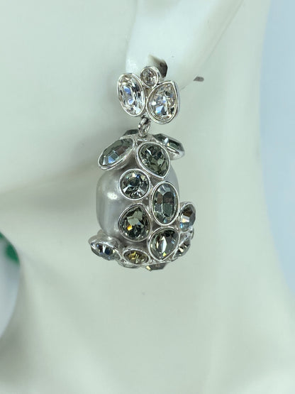 Swarovski Pearl Green Rhinestones earrings Grey Pearl GS673