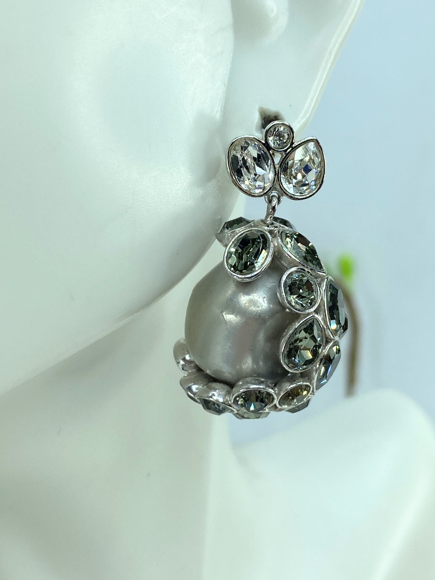 Swarovski Pearl Green Rhinestones earrings Grey Pearl GS673