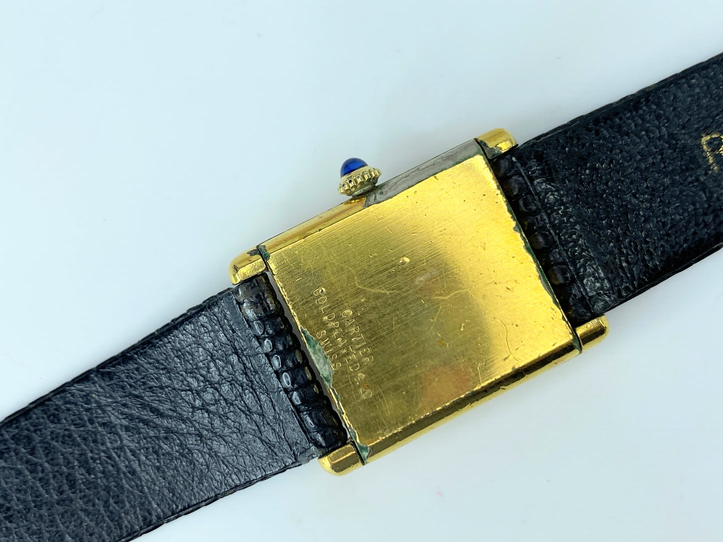 Cartier 18k Gold Plated Mid Size Tank Manual Watch Runs original Leather GS164