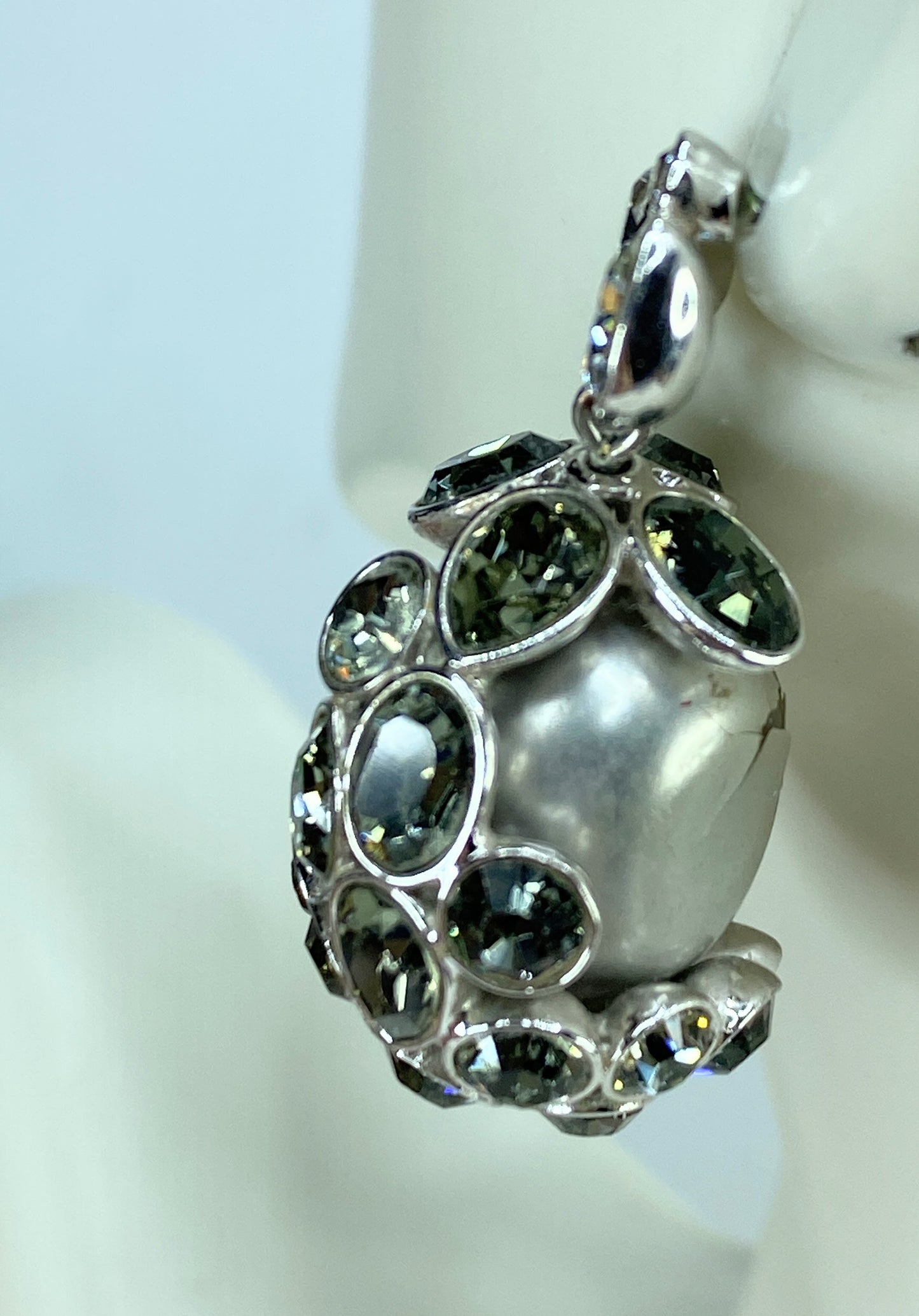 Swarovski Pearl Green Rhinestones earrings Grey Pearl GS673