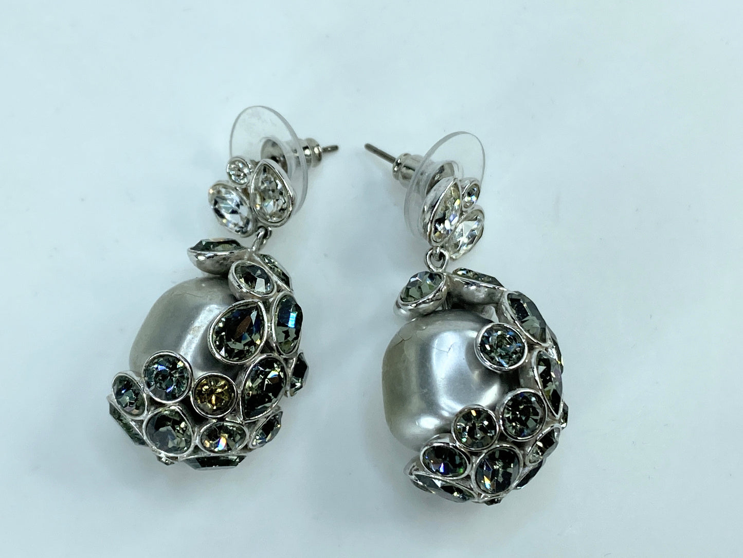 Swarovski Pearl Green Rhinestones earrings Grey Pearl GS673