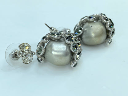Swarovski Pearl Green Rhinestones earrings Grey Pearl GS673