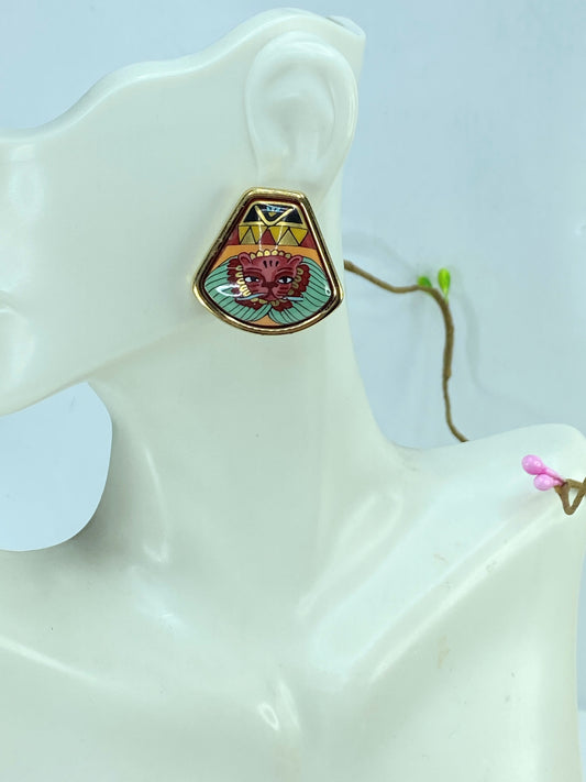 Hermès Hermes Gold and Multi-Color Cloisonné Clip Earrings ...in box GS674