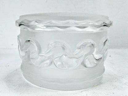 Vintage Lalique France Frosted Crystal Swan Dresser Trinket Box A987