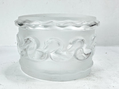 Vintage Lalique France Frosted Crystal Swan Dresser Trinket Box A987