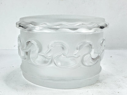 Vintage Lalique France Frosted Crystal Swan Dresser Trinket Box A987