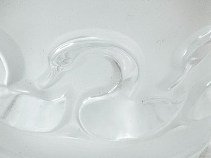 Vintage Lalique France Frosted Crystal Swan Dresser Trinket Box A987
