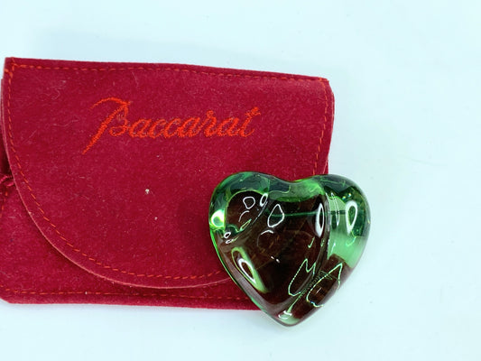 BACCARAT France HEART Light Green Color Crystal Sterling Pin Brooch Pouch GS675