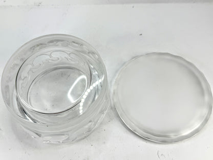 Vintage Lalique France Frosted Crystal Swan Dresser Trinket Box A987