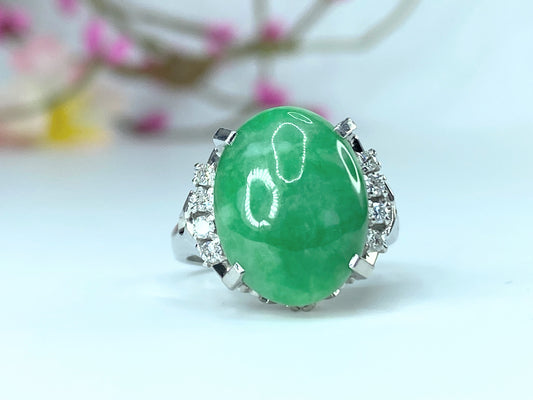 7.33ct Jadeite Jade cabochon 0.16ct G/VS Diamond in Platinum dress ring JR0008