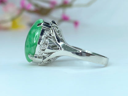 7.33ct Jadeite Jade cabochon 0.16ct G/VS Diamond in Platinum dress ring JR0008