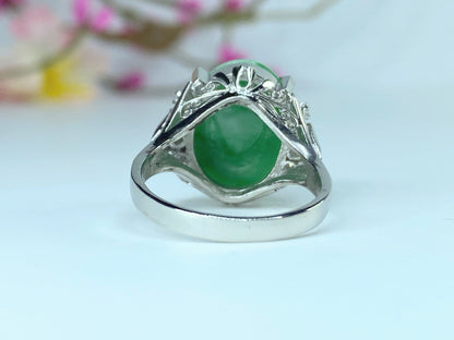 7.33ct Jadeite Jade cabochon 0.16ct G/VS Diamond in Platinum dress ring JR0008