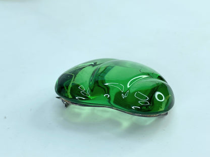 BACCARAT France HEART Light Green Color Crystal Sterling Pin Brooch Pouch GS675