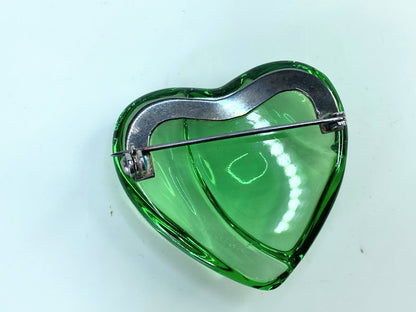 BACCARAT France HEART Light Green Color Crystal Sterling Pin Brooch Pouch GS675