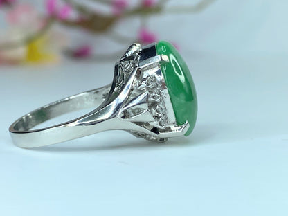 7.33ct Jadeite Jade cabochon 0.16ct G/VS Diamond in Platinum dress ring JR0008