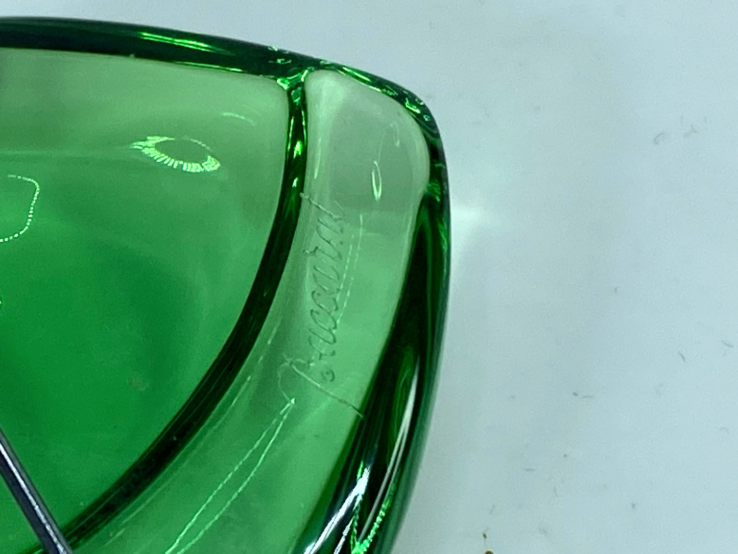 BACCARAT France HEART Light Green Color Crystal Sterling Pin Brooch Pouch GS675