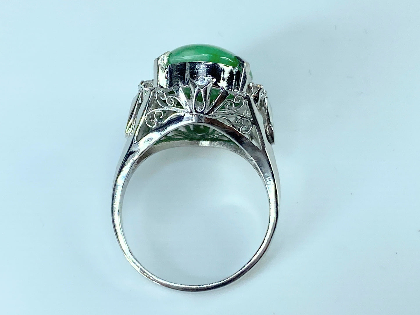 7.33ct Jadeite Jade cabochon 0.16ct G/VS Diamond in Platinum dress ring JR0008