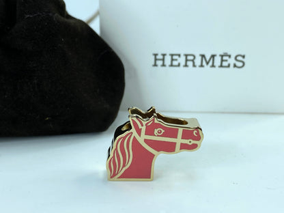 Vintage Hermès Twilly Ring Cadrege reversible Scarf Anneau Pink Golden with pouch GS676