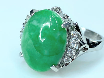 7.33ct Jadeite Jade cabochon 0.16ct G/VS Diamond in Platinum dress ring JR0008