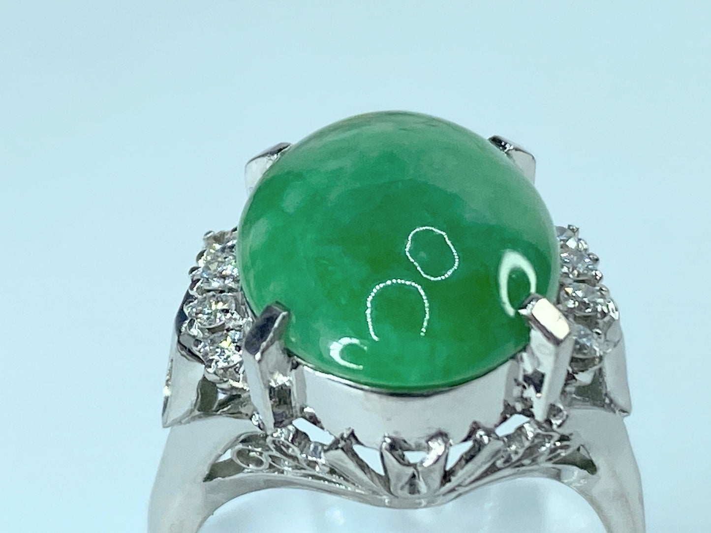 7.33ct Jadeite Jade cabochon 0.16ct G/VS Diamond in Platinum dress ring JR0008