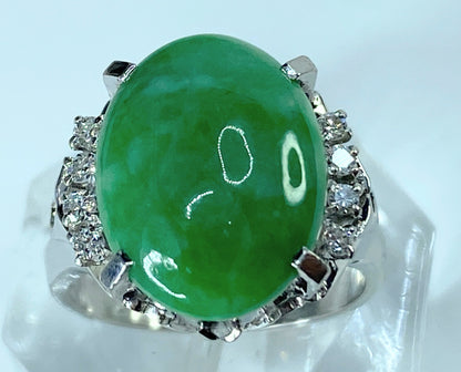 7.33ct Jadeite Jade cabochon 0.16ct G/VS Diamond in Platinum dress ring JR0008