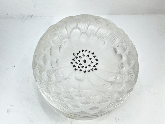 Lalique crystal powder box / vanity box, Dahlia model - signed Lidded Jar A989