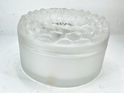 Lalique crystal powder box / vanity box, Dahlia model - signed Lidded Jar A989