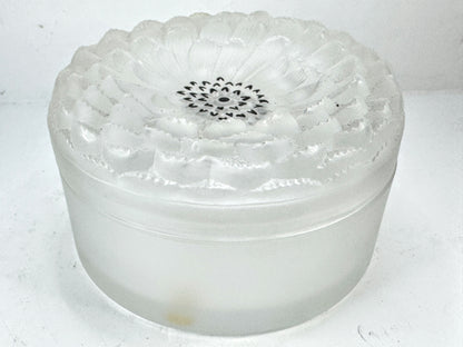Lalique crystal powder box / vanity box, Dahlia model - signed Lidded Jar A989