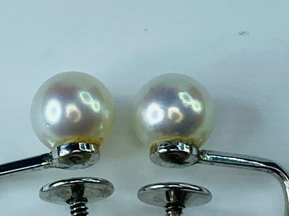 c1970 Mikimoto 7.35mm Akoya Cultured Pearl 9K gold screw on earrings 3.0g JR8599