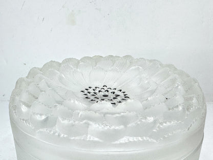 Lalique crystal powder box / vanity box, Dahlia model - signed Lidded Jar A989
