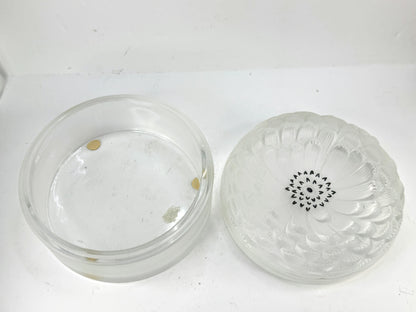 Lalique crystal powder box / vanity box, Dahlia model - signed Lidded Jar A989