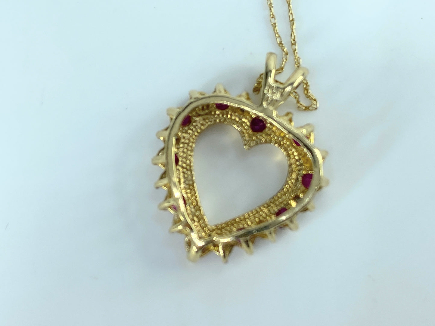 10K yellow gold 0.3ct Ruby Diamond accent Heart pendant necklace 18" 3g JR09