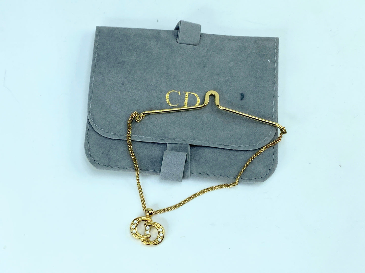 NEW old stock Christian Dior "CD" Logo Tie Chain, Gold Tone with pouch GS678