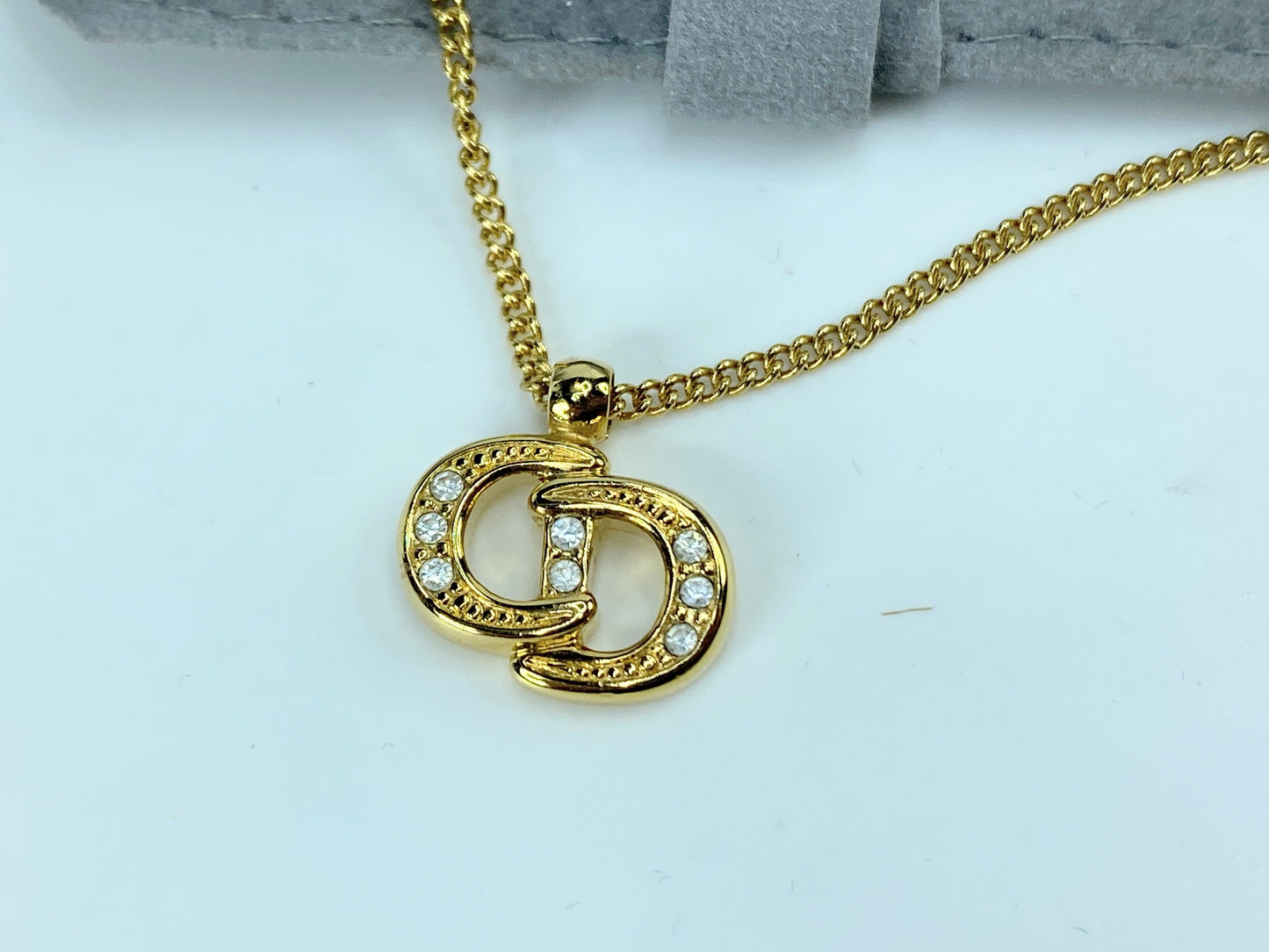 NEW old stock Christian Dior "CD" Logo Tie Chain, Gold Tone with pouch GS678