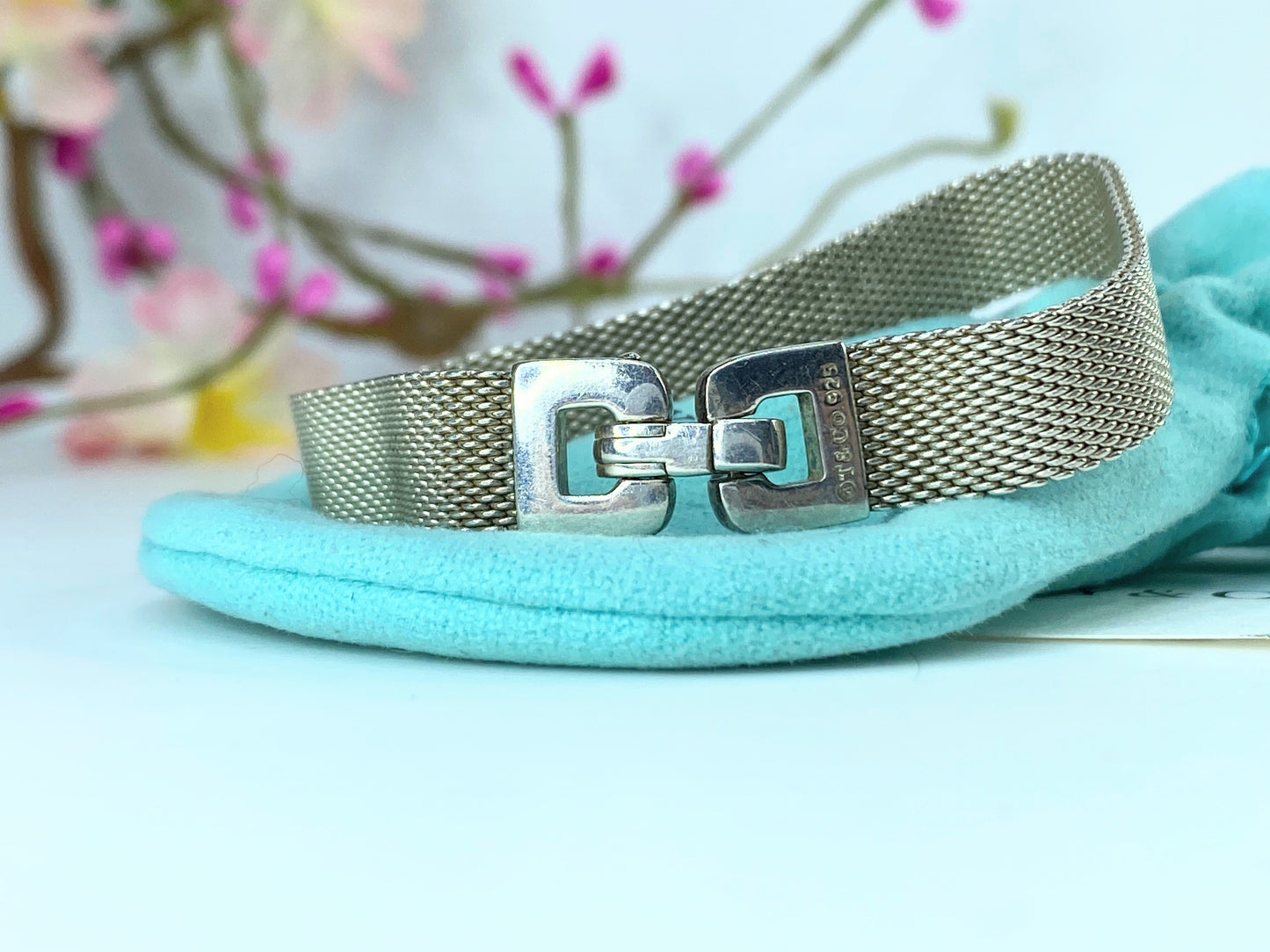 Tiffany & Co. "Somerset" Sterling Mesh Buckle Bracelet 6.5" JR10