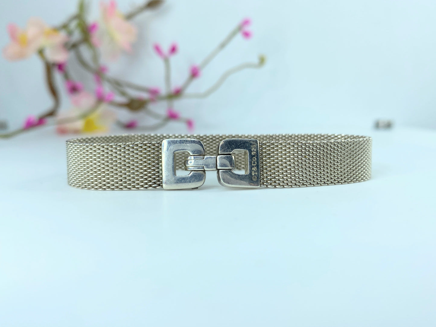 Tiffany & Co. "Somerset" Sterling Mesh Buckle Bracelet 6.5" JR10