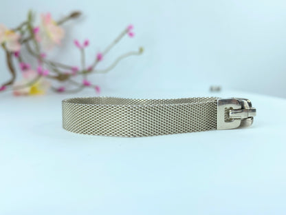 Tiffany & Co. "Somerset" Sterling Mesh Buckle Bracelet 6.5" JR10