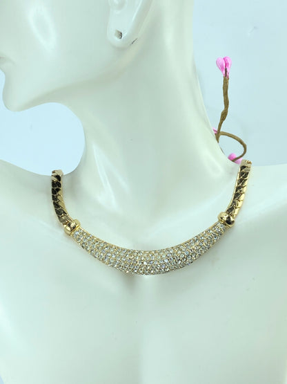 Vintage Christian Dior 980s Whole Sparkling Crystals Crescent Necklace GS680