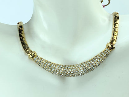 Vintage Christian Dior 980s Whole Sparkling Crystals Crescent Necklace GS680