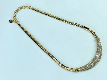 Vintage Christian Dior 980s Whole Sparkling Crystals Crescent Necklace GS680
