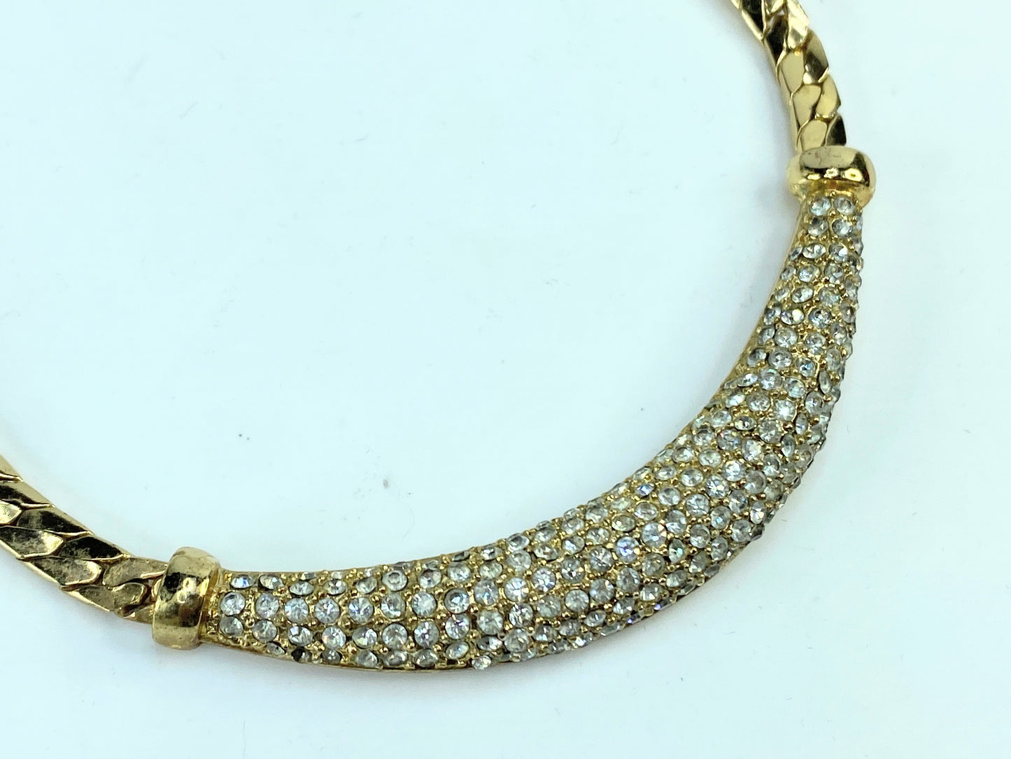 Vintage Christian Dior 980s Whole Sparkling Crystals Crescent Necklace GS680