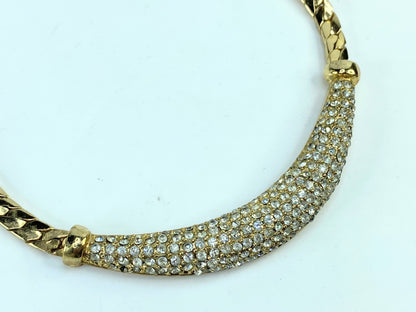 Vintage Christian Dior 980s Whole Sparkling Crystals Crescent Necklace GS680