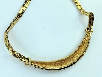 Vintage Christian Dior 980s Whole Sparkling Crystals Crescent Necklace GS680